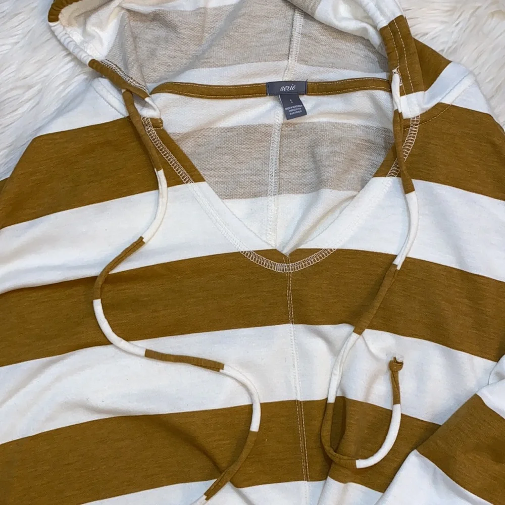 {aerie} striped hoodie • mustard/white • size large - Picture 2 of 5
